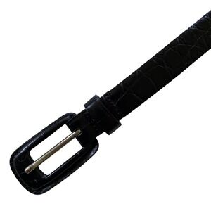 Tanner Belt Women Small Black Crocodile Embossed Italian Leather Slim Waist Belt